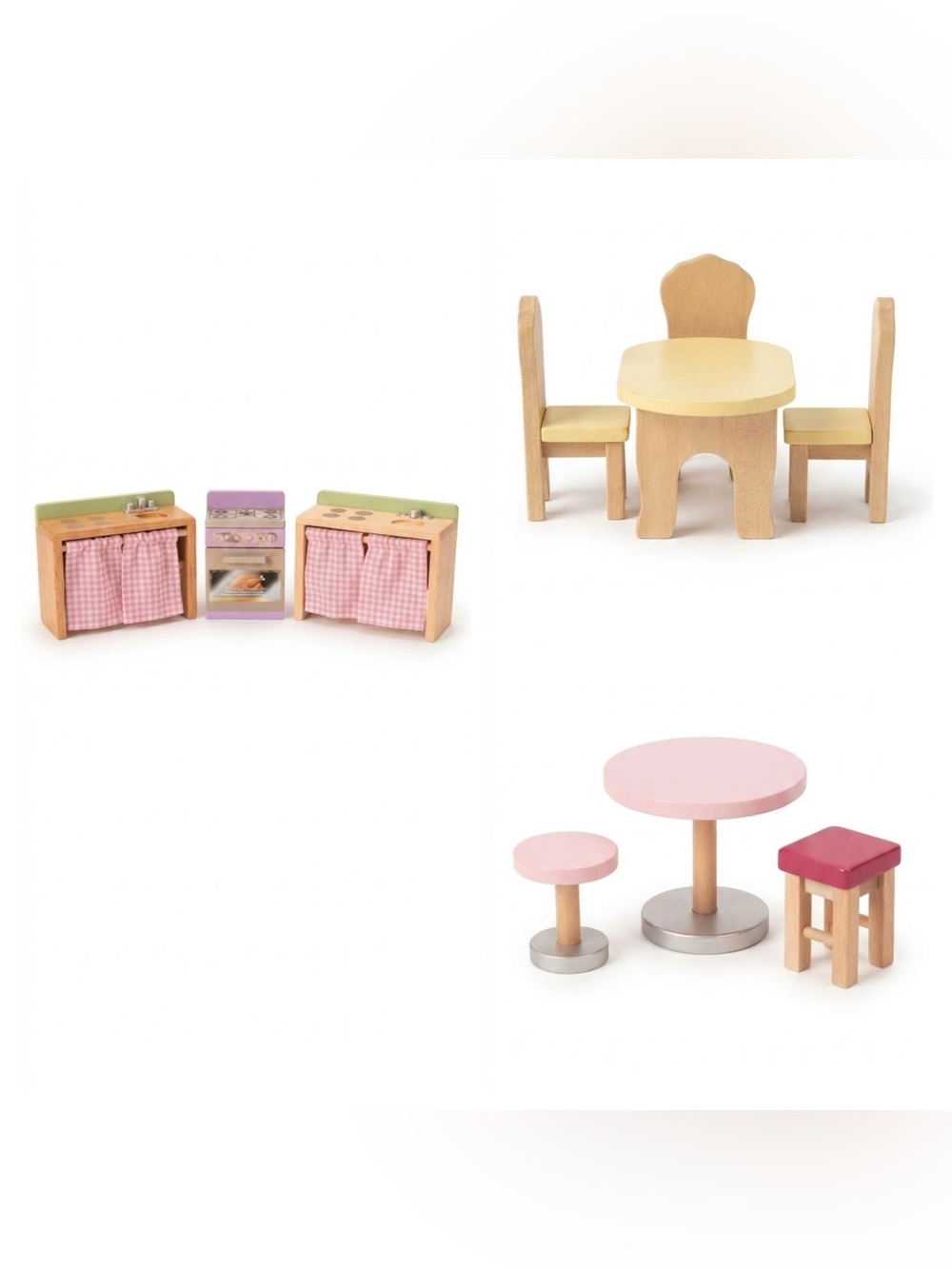 Small Wooden Doll Furniture -Kitchen - Table & Chairs - High Top Table & Stools